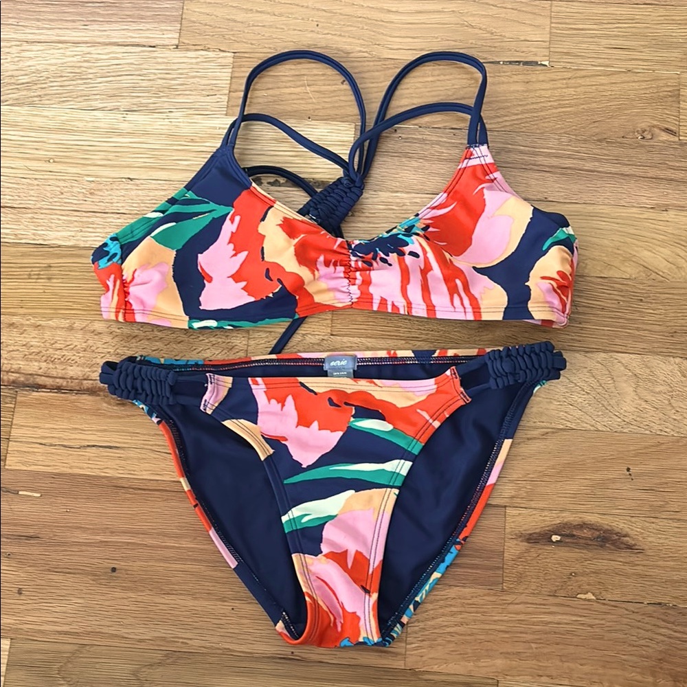 Aerie Floral Bikini - Navy and Multicolor